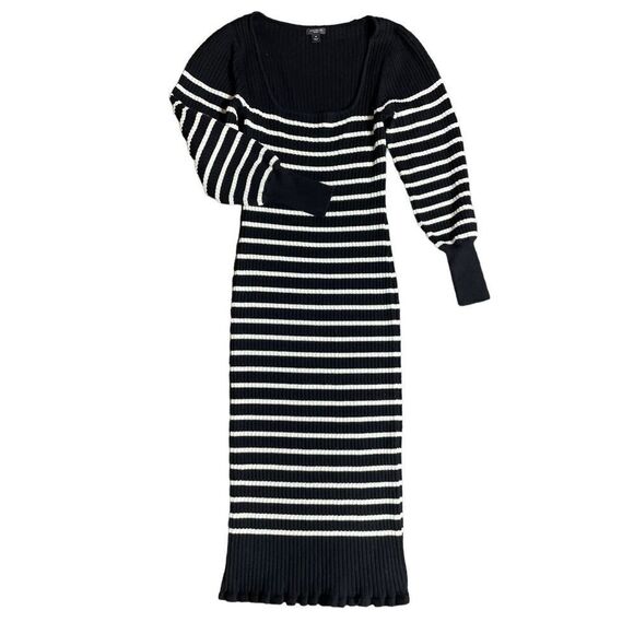 Ann Taylor black and white fitted sweater dress midi size medium Petite - Picture 4 of 5
